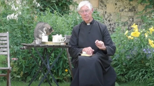 Gatito le toma la leche al sacerdote durante sermón