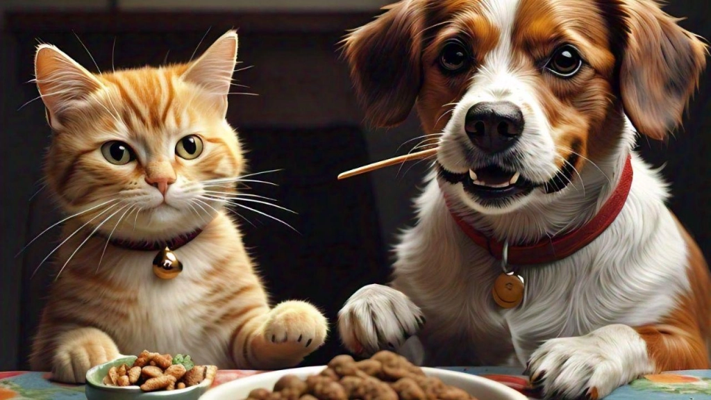 Perro y gato comiendo, Meta AI